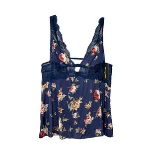 Babydoll Camisole Lingerie 2x Blue Floral Lace Mesh Oh La La Cheri Paris‎ 1X/2X
